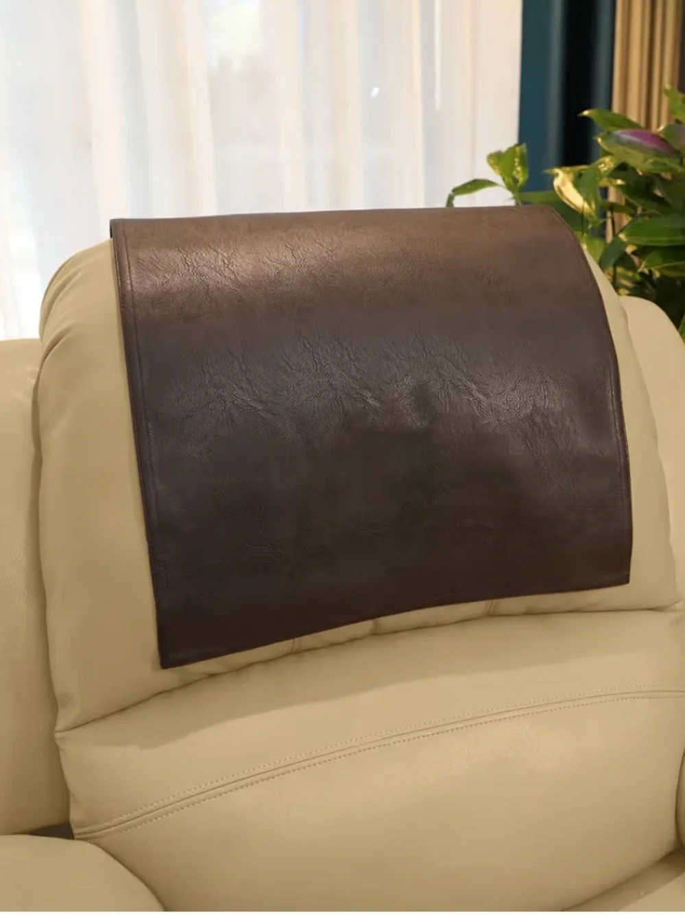 Vinyl Leather Waterproof Headrest Cover for Furniture - BROWN